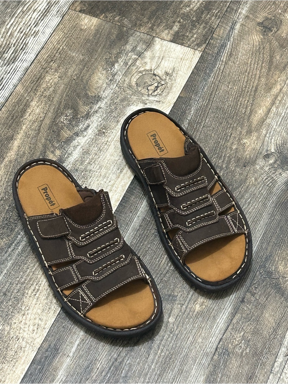 Propet Men’s Brown Leather Slide Sandals Size 9